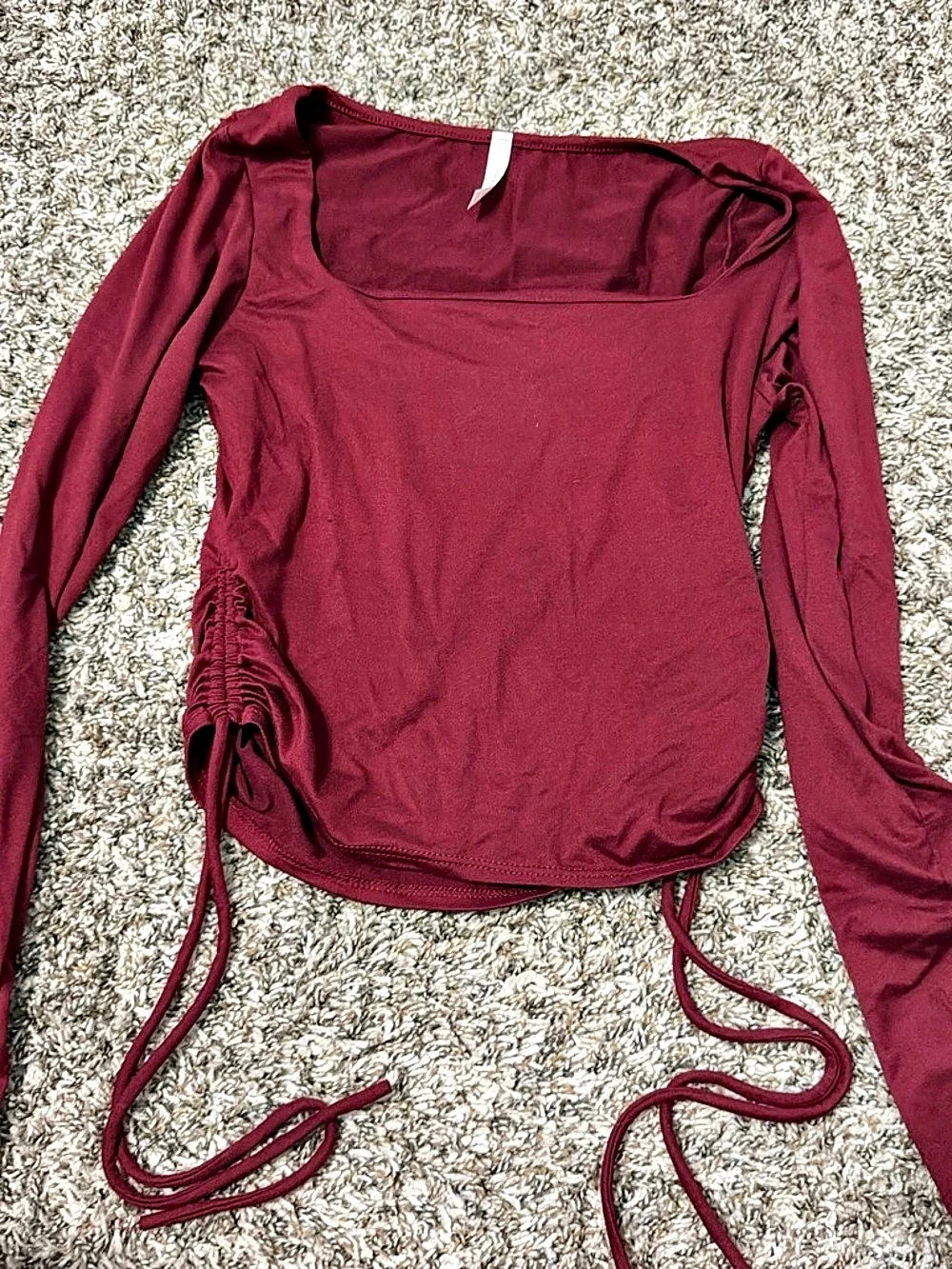 Burgundy Long Sleeve Ruched Side Top